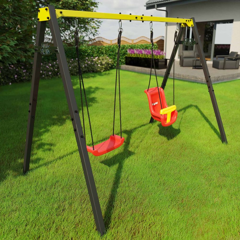 Columpio Nido Outsunny Para 1-2 Niños – Estructura En A De Metal Reforzado, Asiento Redondo De 100 Cm, Para Jardín Y Exterior