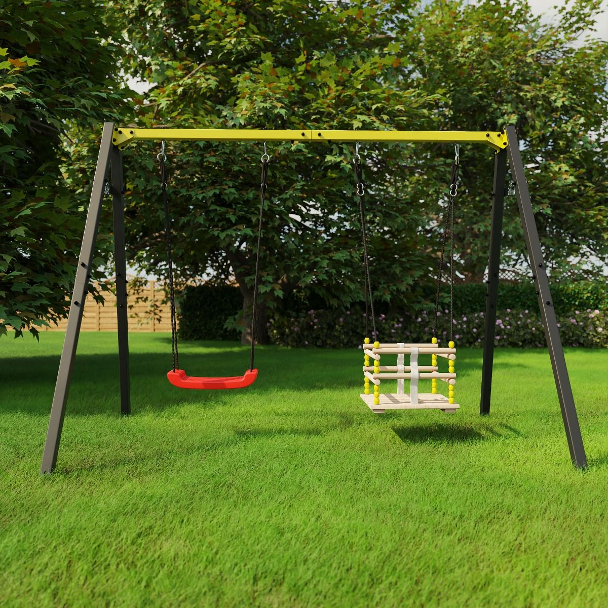 Columpio Doble Jardín Con Tablero Y Jaula Columpio